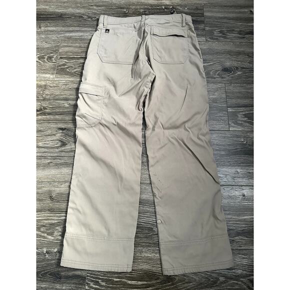 PrAna Pants Mens 32x30 Tan Straight Leg Cargo Outdoor Workwear Hiking Logo Fish - Picture 7 of 9